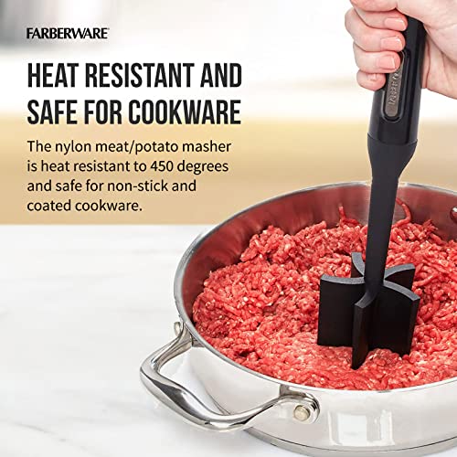 Farberware 5211438 Professional Heat Resistant Nylon Meat and Potato  Masher, Safe for Non-Stick Cookware, 10-Inch, Black
