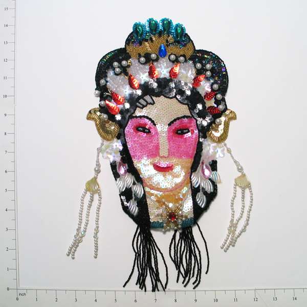 Oriental Lady Face Sequin Applique/Patch 14 3/4&#x22; x 7 3/4&#x22;