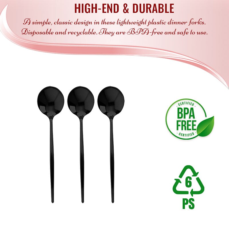 Solid Black Moderno Disposable Plastic Dessert Spoons (480 Spoons)
