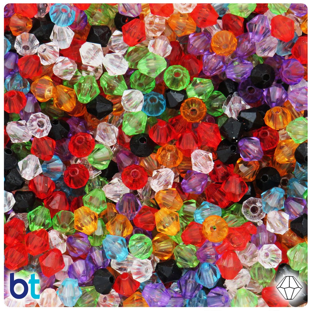 BeadTin Mixed Transparent 6mm Faceted Bicone Plastic Craft Beads (500pcs)