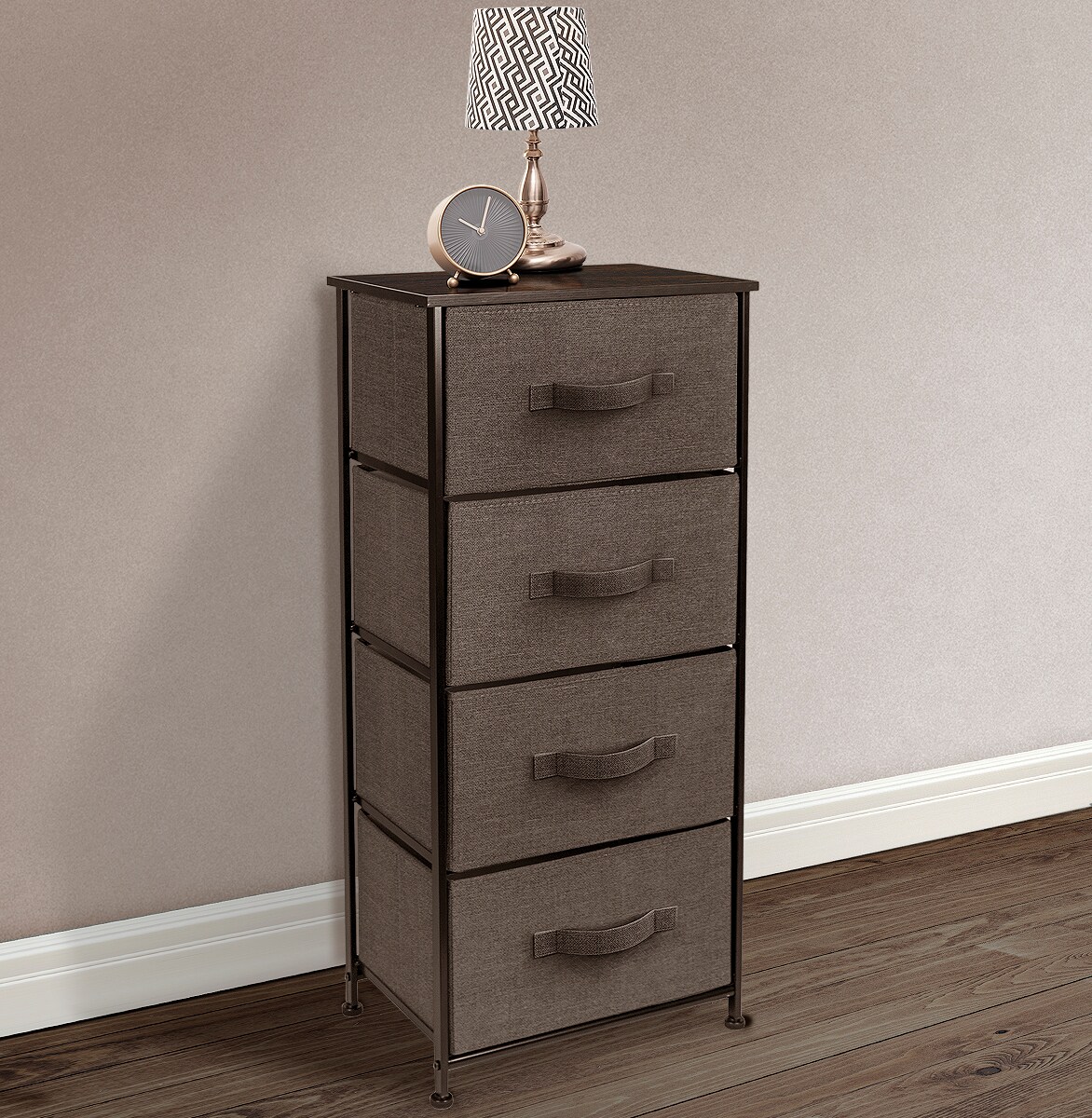 Sorbus Dresser with 4 Drawers - Bedside Furniture & Night Stand End Table Dresser with Steel Frame, Wood Top, Easy Pull Fabric Bins for Home, Bedroom Accessories, Office & Dorm