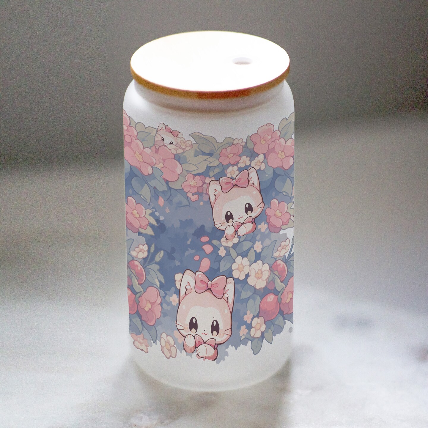 Cat and Friends Iced Coffee Glass Cup Kitty Beer Can Glass Kawaii