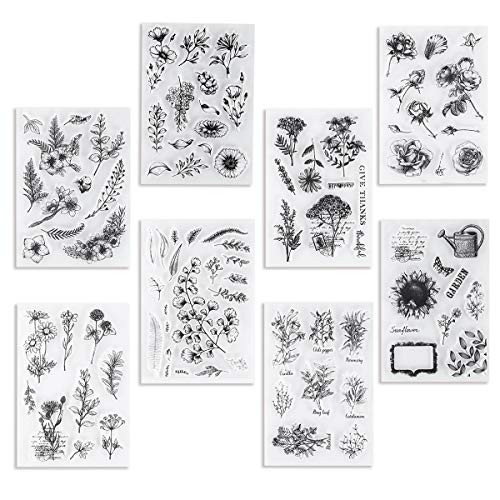 UCEC 8 Sheets Clear Stamps, Vintage Plants and Flowers Silicone Stamps for Crafting, Rubber Stamps for Card Making Decoration and DIY Scrapbooking