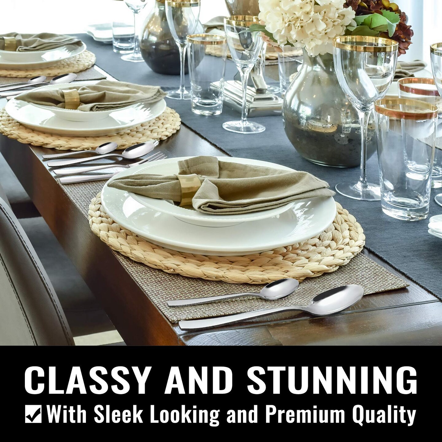 48 Pieces Silverware Set with Steak Knives for 8, Stainless Steel Flatware Cutlery Set For Home Kitchen Restaurant Hotel, Kitchen Utensils Set, Mirror Polished, Dishwasher Safe