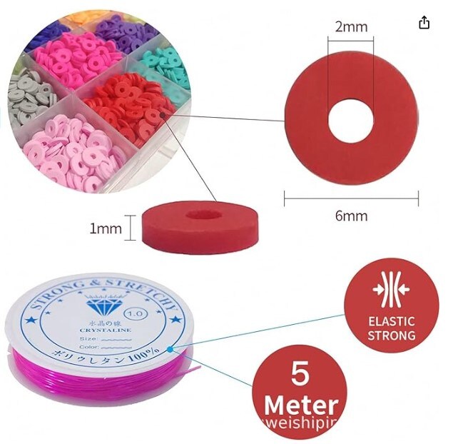7200 Pcs Clay Beads for Bracelet Making Kit for Kids,DIY Friendship Flat Polymer Heishi with Charms and Elastic Strings,Christmas Jewellery Making Kit Bracelets and Necklace