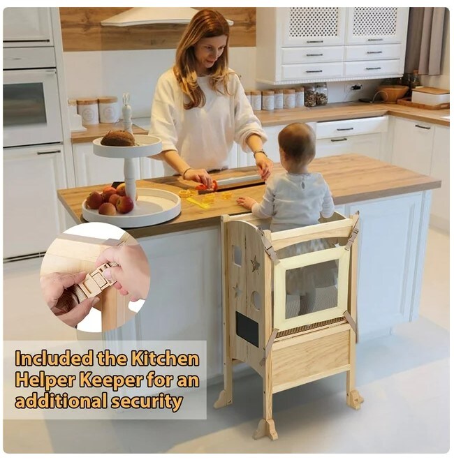 Foldable Kitchen Step Stool Assist for Toddlers, Height-Adjustable Safe Cooking Stool Tower for Toddlers