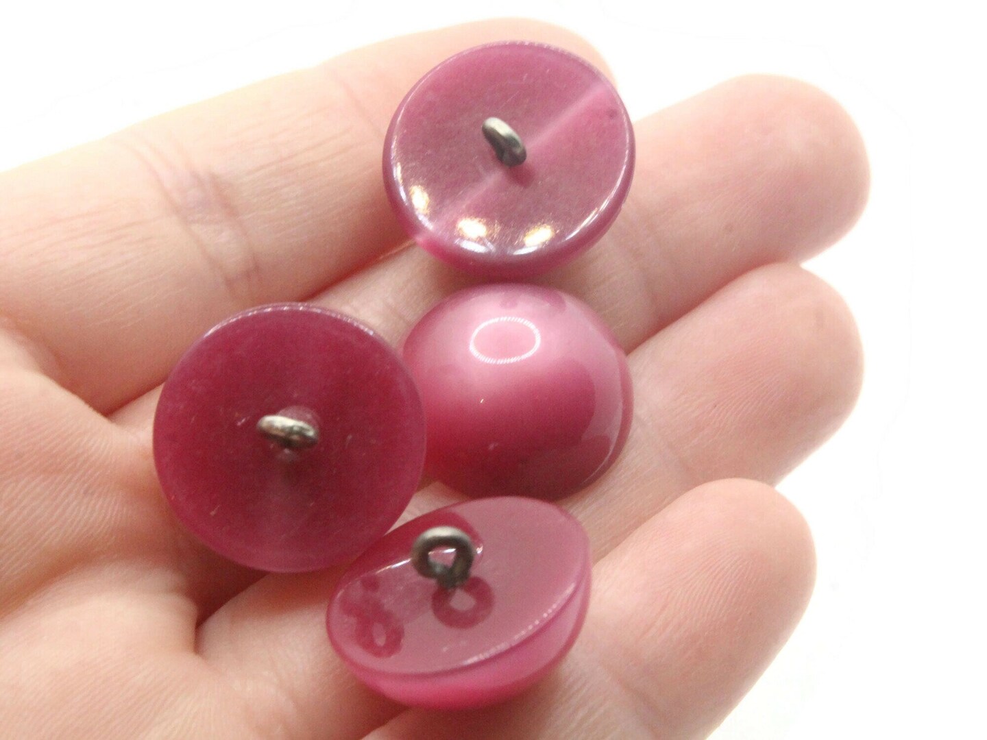 4 18mm Vintage Maroon Purple Moonglow Lucite Round Shank Buttons