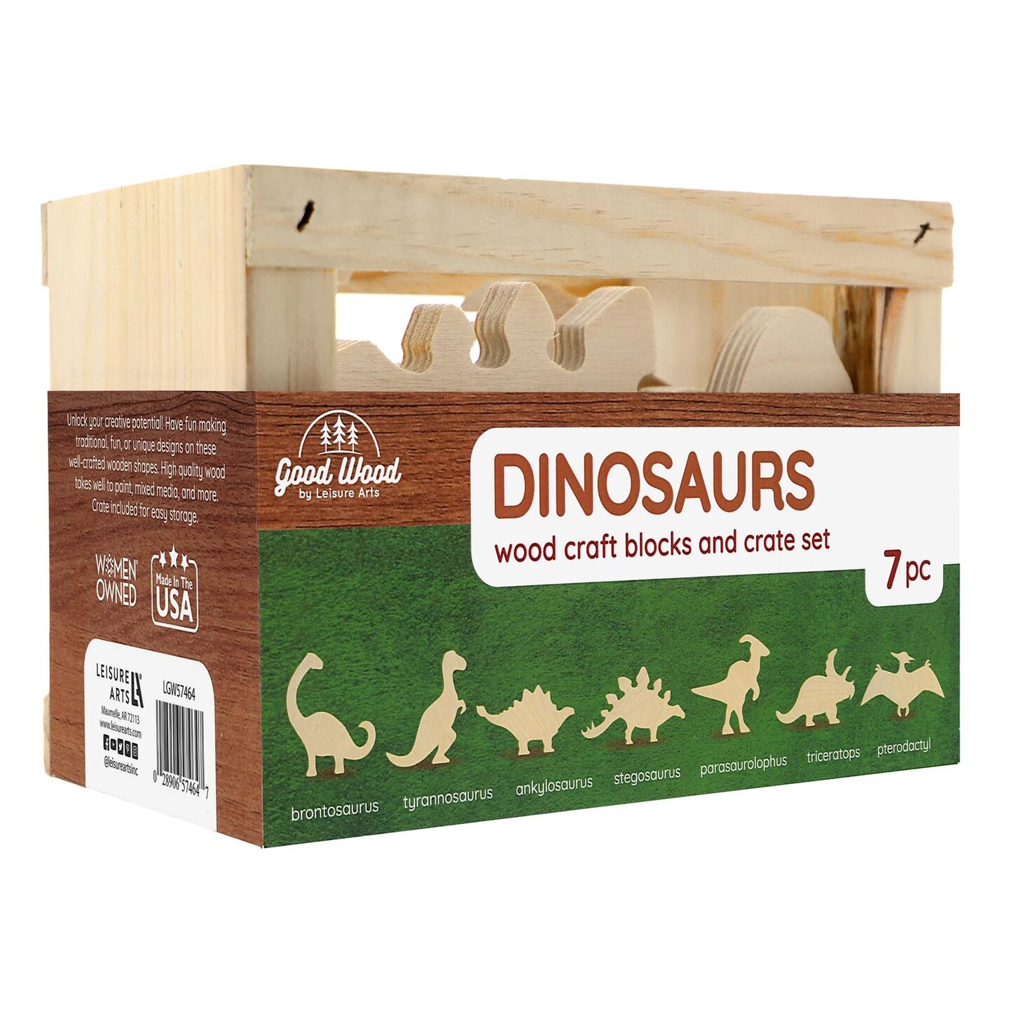 Good Wood By Leisure Arts: Dinosaurs Crate Set - 7 Piece Animal Wood Cutouts - Small Wooden Shapes For Crafts Wooden Craft Shapes Animals To Paint