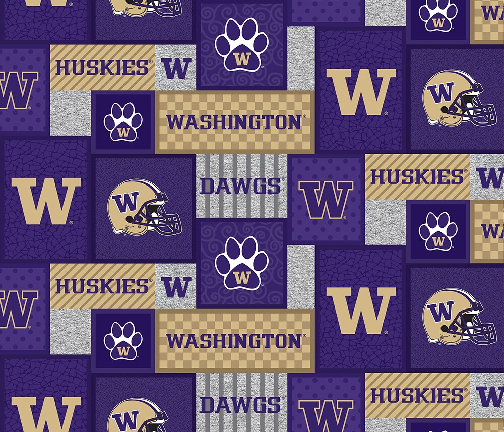 Sykel Enterprises-University of Washington Fleece Fabric-Washington Huskies College Patch Fleece Blanket Fabric-Sold by the yard