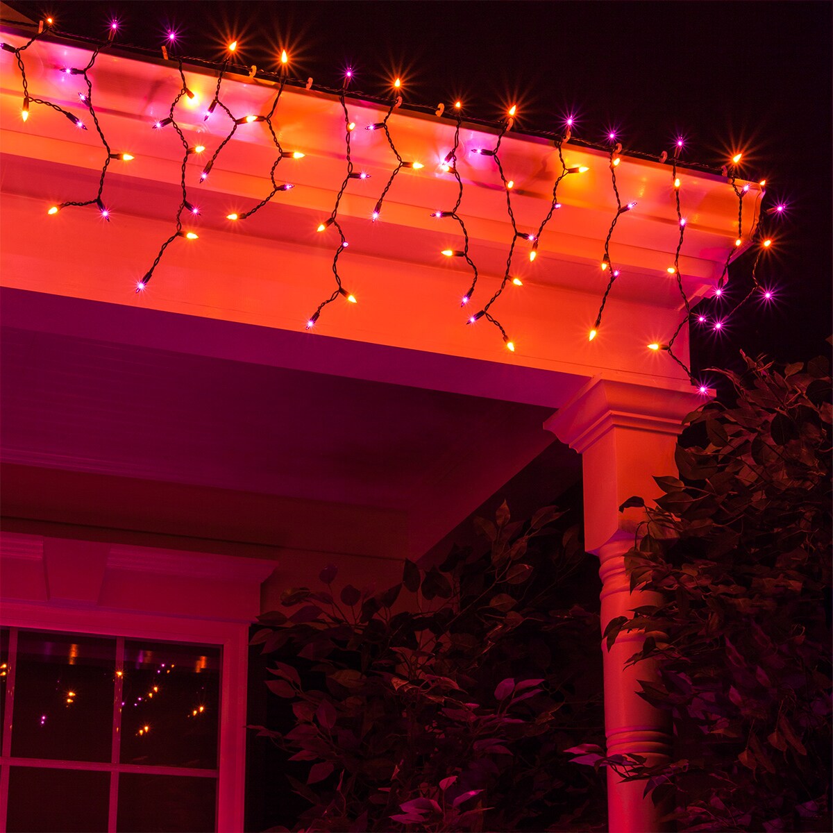 150 Purple, Orange Mini Icicle Light Set, Black Wire