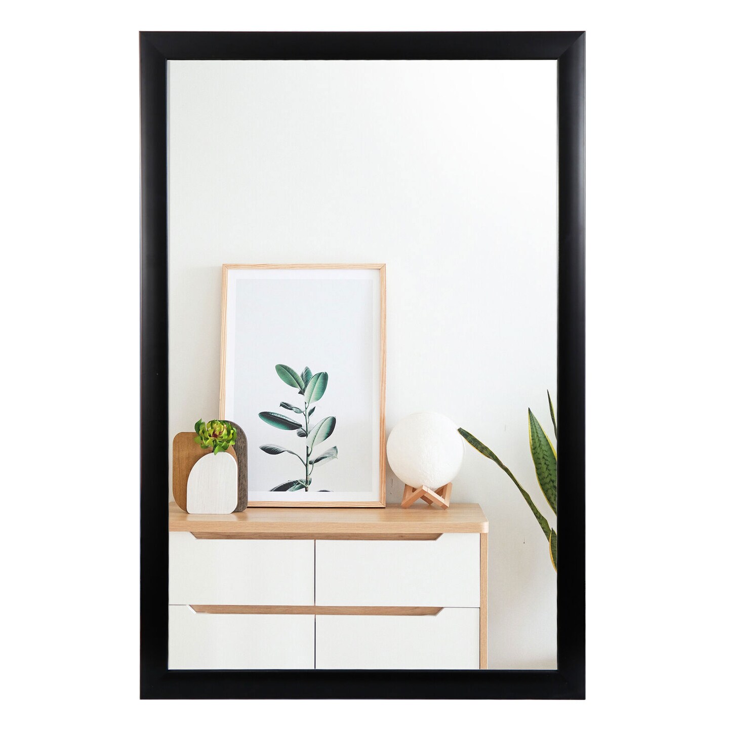 Rectangular Wall Mirror Makeup Bathroom Mirror PS Black Frame.
