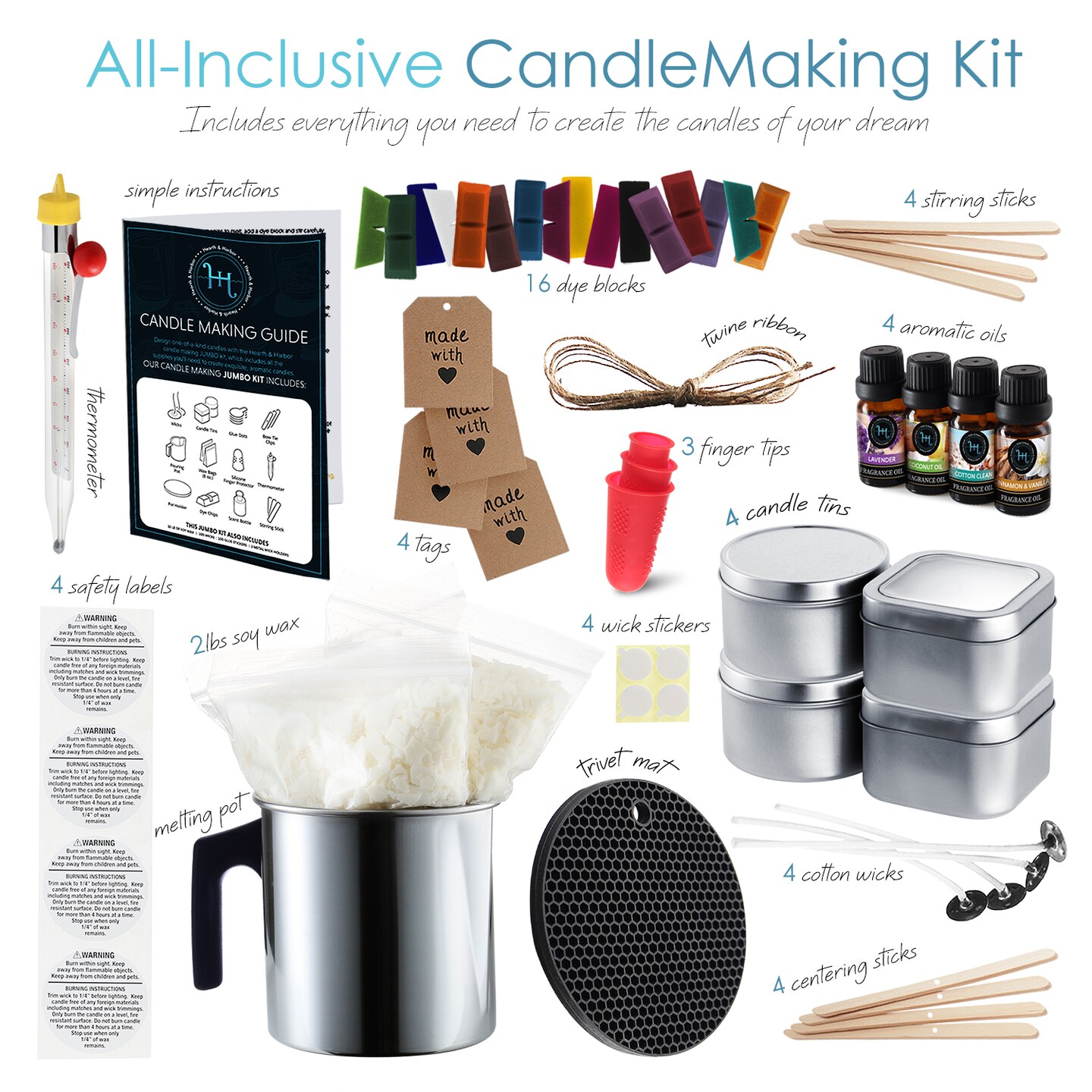 Hearth & Harbor DIY Natural Soy Candle Making Kit with Dried Flowers