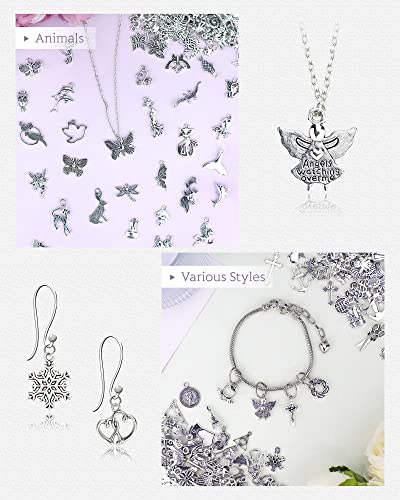 400 Pieces Wholesale Bulk Lots Jewelry Making Charms Mixed Smooth Tibetan Silver Alloy Charms Pendants DIY for Bracelet Necklace Jewelry Making and Crafting