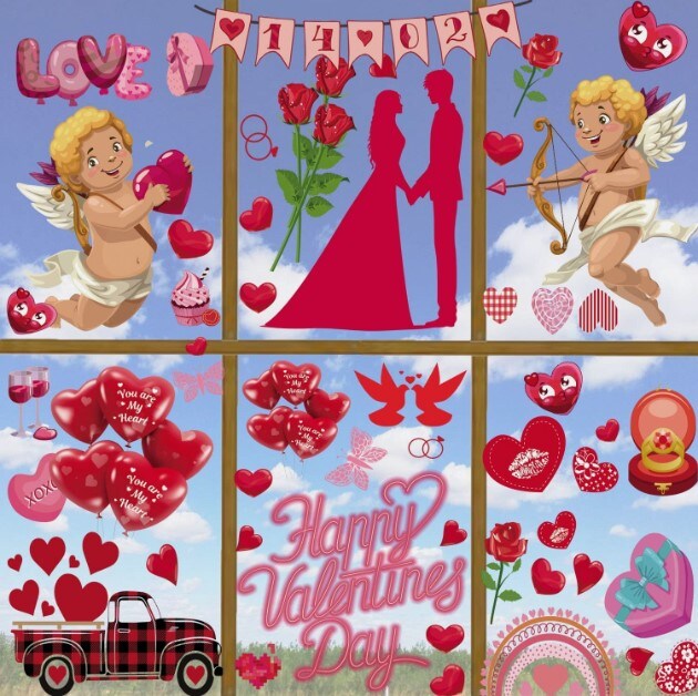 Removable Vinyl Window Sticker Valentine's Day Heart Window Clings Decorations