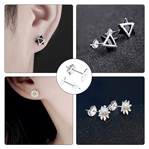 500 Pieces Earring Posts Stainless Steel, Hypoallergenic Flat Pad Earring Studs (4mm, 6mm) with Butterfly and Rubber Bullet Earring Backs for Jewelry Making Findings