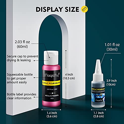 Metallic Acrylic Pouring Paint with Acrylic Pouring Oil, 14 Metallic Colors(60 ml/2 oz) Pre-Mixed High Flow Pour Paint for Halloween Decorations, Acrylic Pouring Paint Supplies for Canvas, Wood, Rocks & More