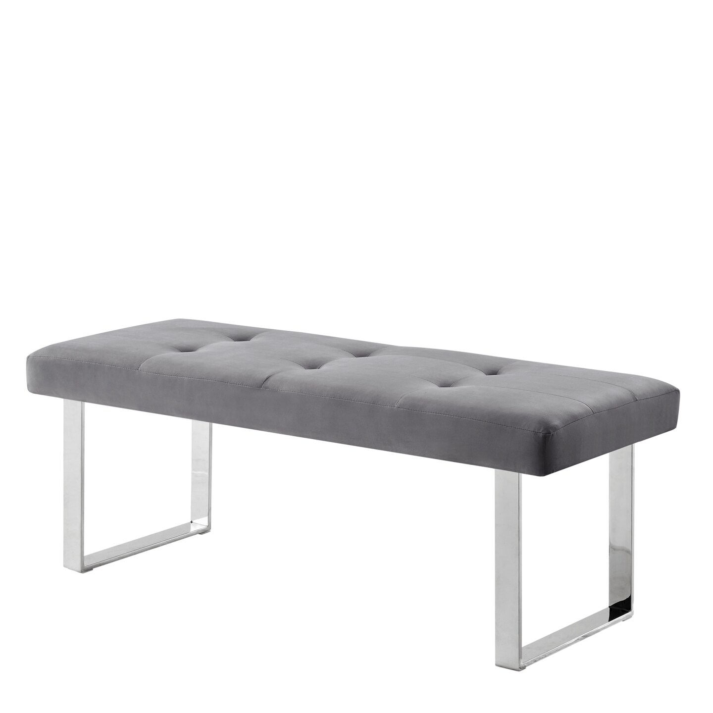 Alonso PU Leather/Velvet Tufted Square Metal Leg Bench With Gold/Chrome Legs