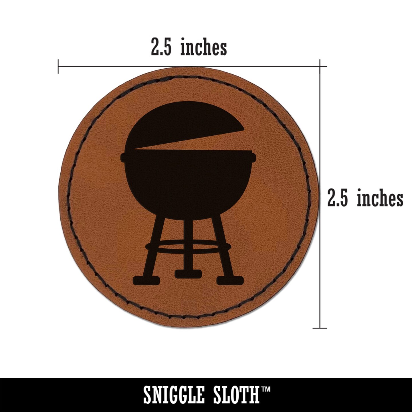 BBQ Barbecue Grill Round Iron-On Engraved Faux Leather Patch Applique - 2.5&#x22;