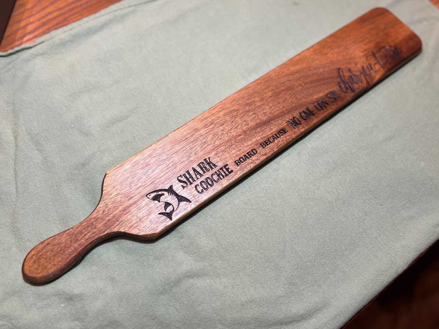 “Shark Coochie”. Engraving on acacia charcuterie board. product 4