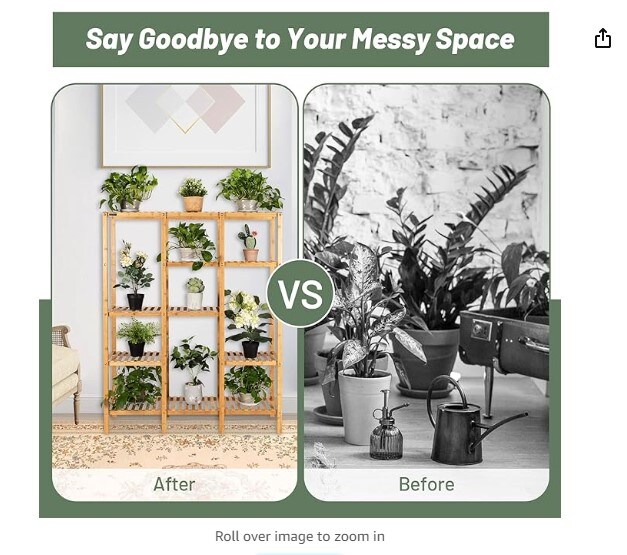 Indoor Plant Stand, Bamboo Utility Shelf with Storage Organizer Pots, Outdoor Tiered Plant Shelf for Multiple Plants, for Window, Garden, Balcony, and Living Room