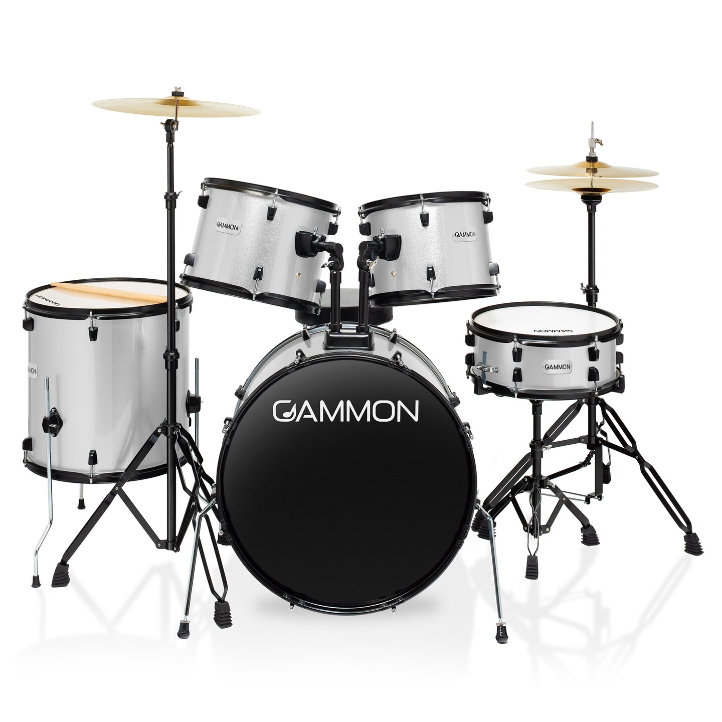 Gammon Percussion Full Size Complete Adult 5-Piece Drum Set with Cymbals, Stands, Stool, and Sticks