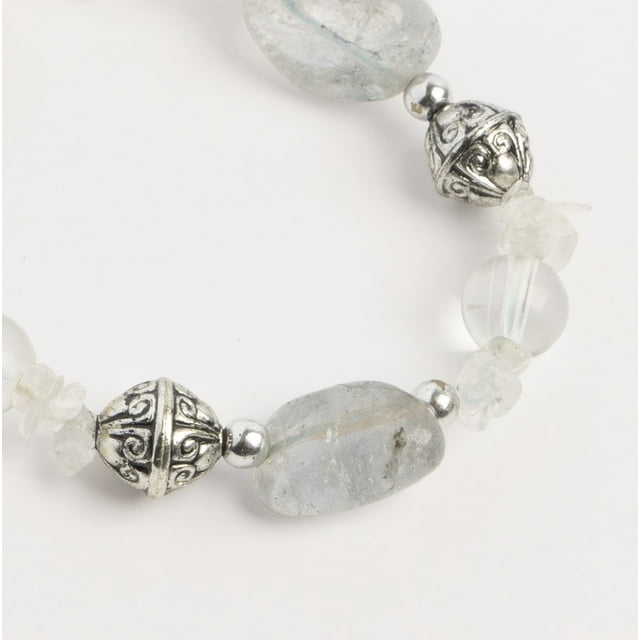 Earth's Jewels Semi-Precious Natural Crystal Quartz Clear Stretch Bracelet