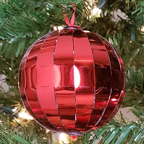 POP-UP Red Christmas Ornaments Balls 4 ct. 3.5&#x22;; Collapsible Large Xmas Tree Reversible Plastic Baubles; Shatterproof