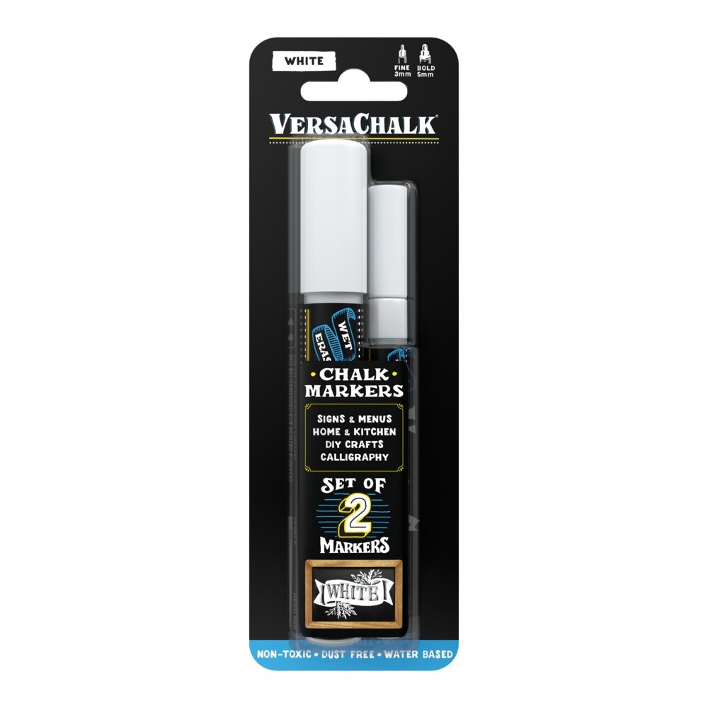 VersaChalk White Liquid Chalk Markers for Chalkboard, Set of 2, 3mm and 5mm Tips Combo Set