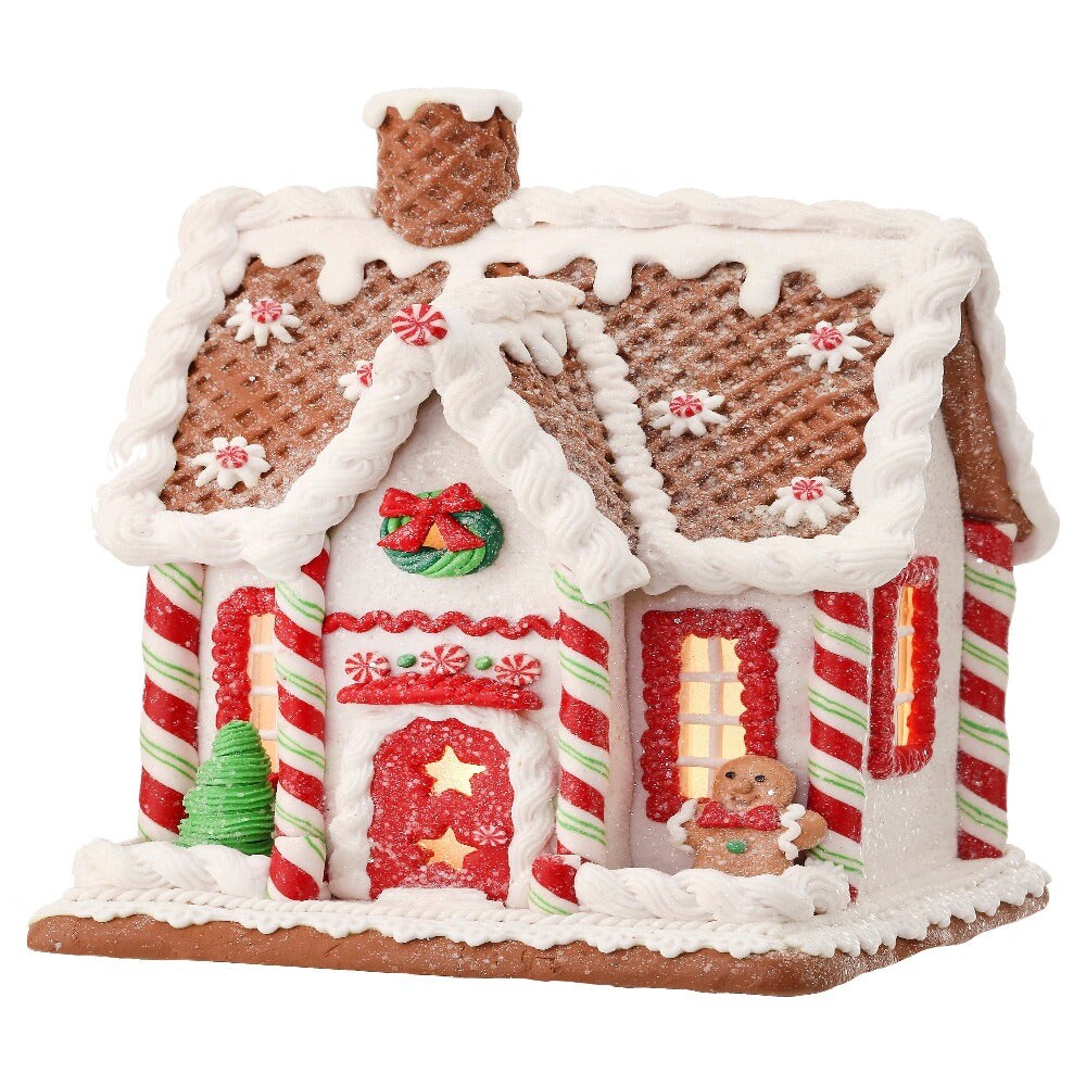 8&#x22; LED BTY/TMR PEPPERMINT COOKIE HOUSE