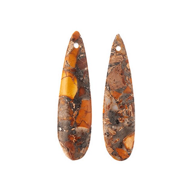 Earth&#x27;s Jewels Semi-Precious 12x46mm Synthetic Imperial Jasper Orange Teardrop Pendants