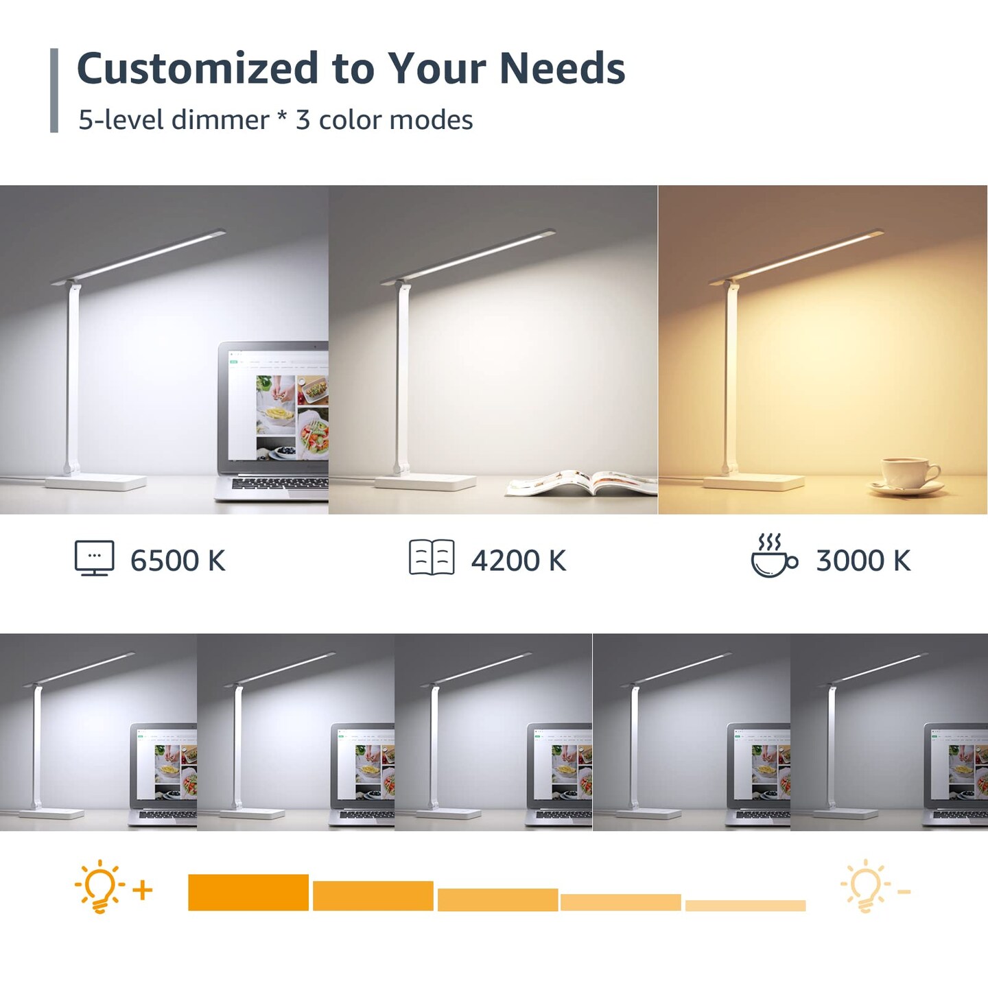 LED Desk Lamp, Metal Desk Light 9W 550lm, Dimmable Home Office Desktop Task Lamp Touch Control, 3 Color Modes for Task lamp, School Supplies, Reading, Crafting, Sewing, Puzzle, Nail Lamp, White