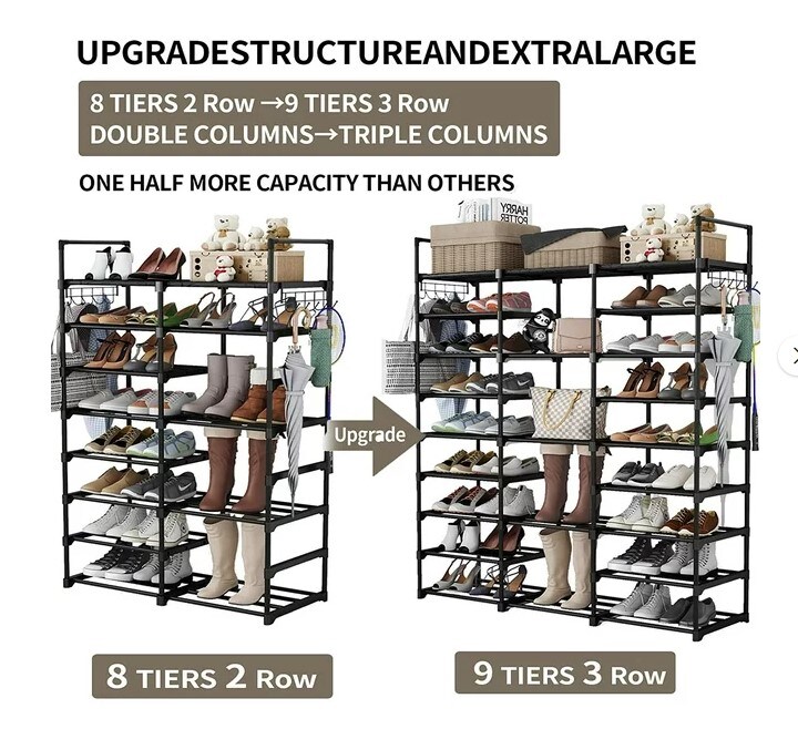 9 Tiers Metal Shoe Storage Shelf for 50-55 Pairs Shoe and Boots, Space Saving Large Shoe Cabinet for Bedroom Cloakroom Hallway