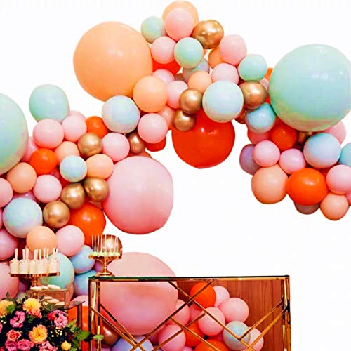 98 Pieces Pastel Balloons Garland Kit Coral Balloons Teal Blue Balloons Champagne and Baby Pink Matte Balloons Gold Metallic Balloons for Baby Shower Rainbow Birthday Weeding Anniversary Decorations