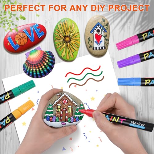 20 Colors Paint Pens Paint Markers,  Oil-Based Waterproof Paint Marker Pen Set, Never Fade Quick Dry and Permanent, Works on Rocks Painting, Wood, Fabric, Plastic, Canvas, Glass, Mugs