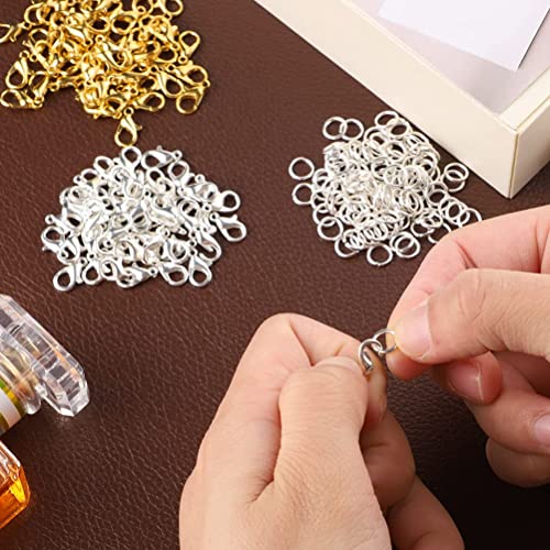 300 pcs Lobster Clasps and Open Jump Rings Set, Jewelry Clasps Lobster Claw Clasps for Jewelry Making Findings&#x26;Bracelets Stocking Stuffers Christmas Gifts(Gold, Silver)
