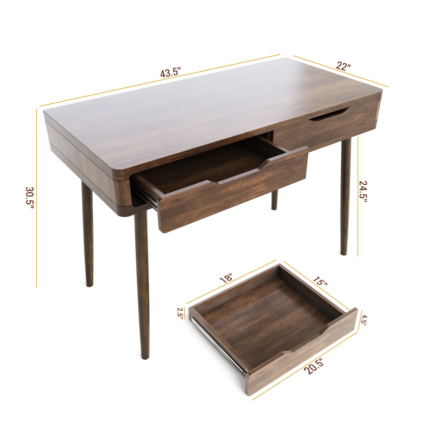 Costway Mid-Century Computer Desk Study Workstation Study Laptop Table 2 Drawers