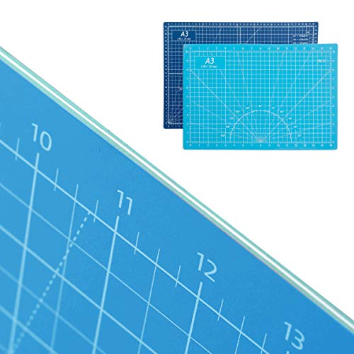 Self Healing Cutting Mat 18"x12" Non-Slip PVC Double Sided 5-Ply A3 Art Craft Rotating Mat,Sewing Crafts Hobby Fabric Precision Scrapbooking Project(Blue/Light blue)