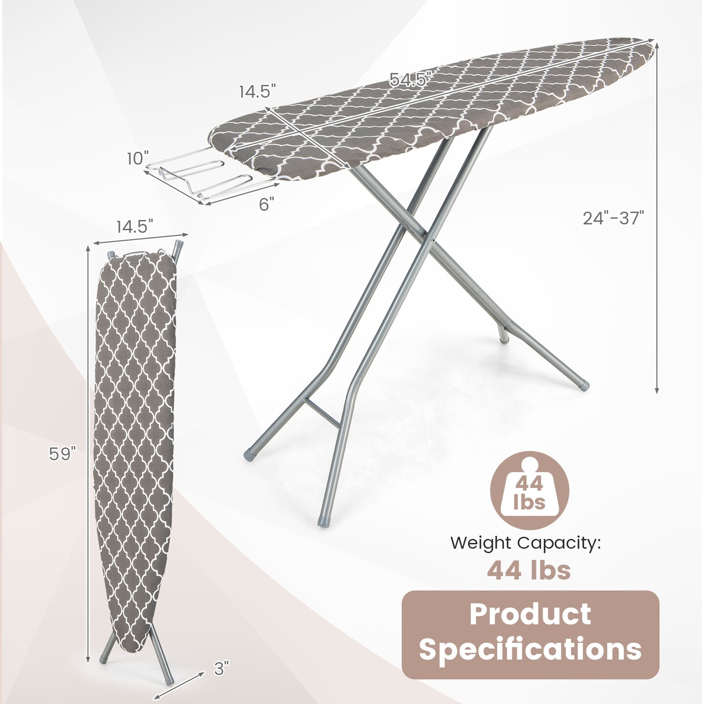 Foldable Ironing Board with Iron Rest