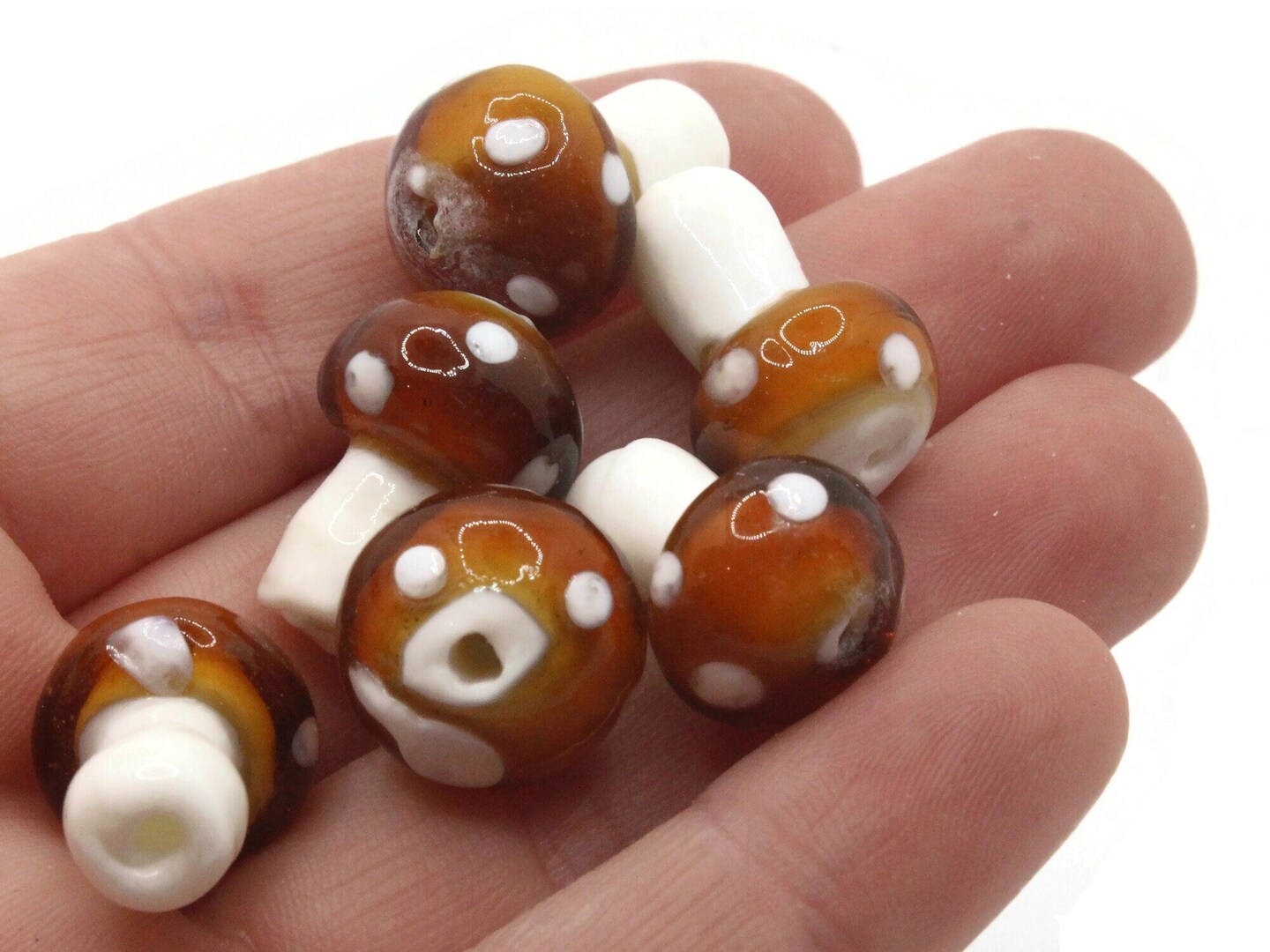 6 19mm Orange and White Mushroom Polka Dot Lampwork Glass Beads by Smileyboy Beads | Michaels