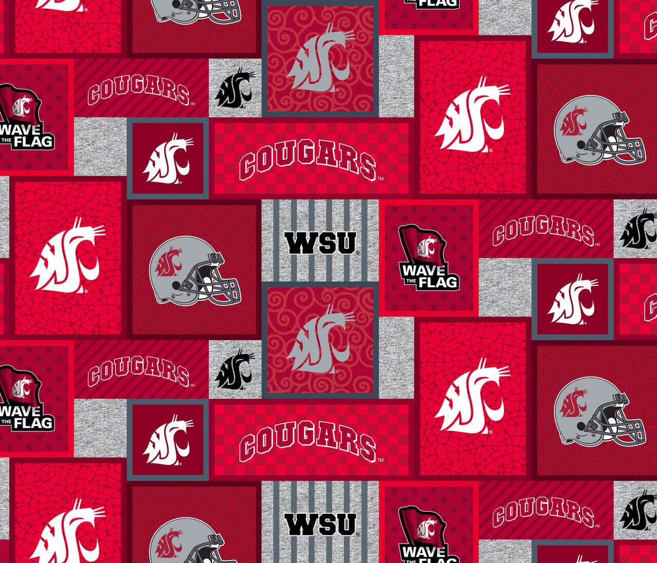 Sykel Enterprises-Washington State University Fleece Fabric-Washington State WSU Cougars College Patch Fleece Blanket Fabric-Sold by the yard