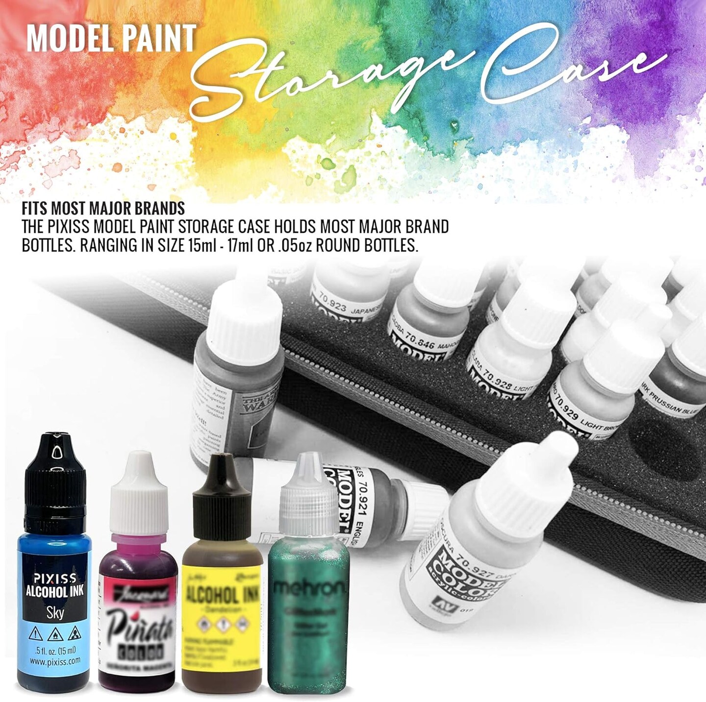 Pixiss Model Paint Storage Case Acrylic Paint Organizer Holder Tray Works with Top Hobby Paint Brands, Paint Rack or Paint Holder 60 Slots with 6 Fine Detail Miniatures Paint Brushes