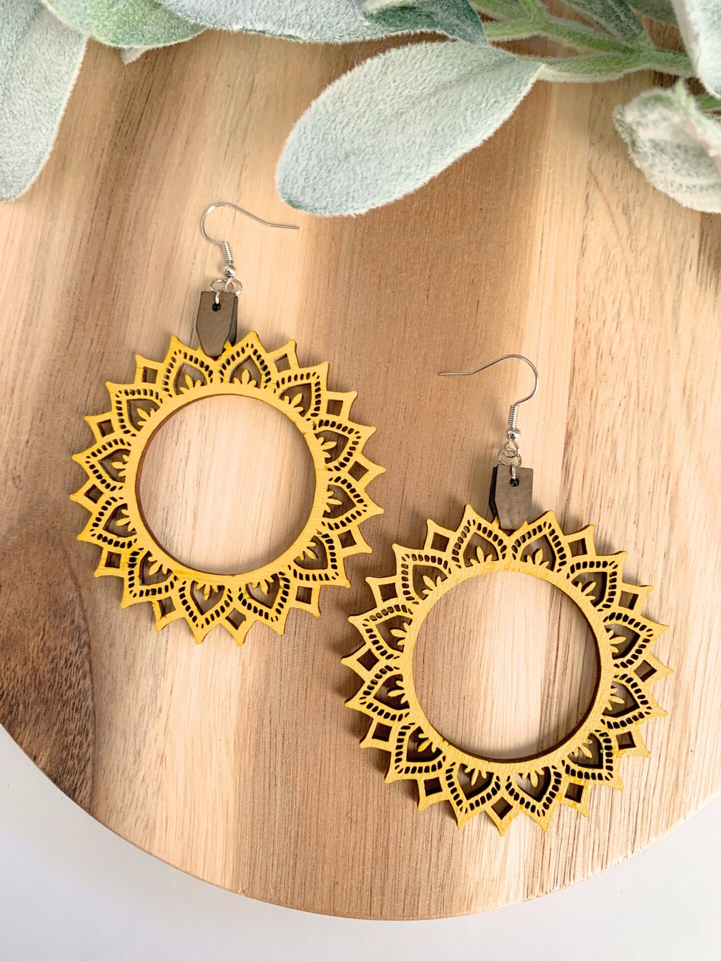 Sunshine Hoops, wooden Hoop Earrings