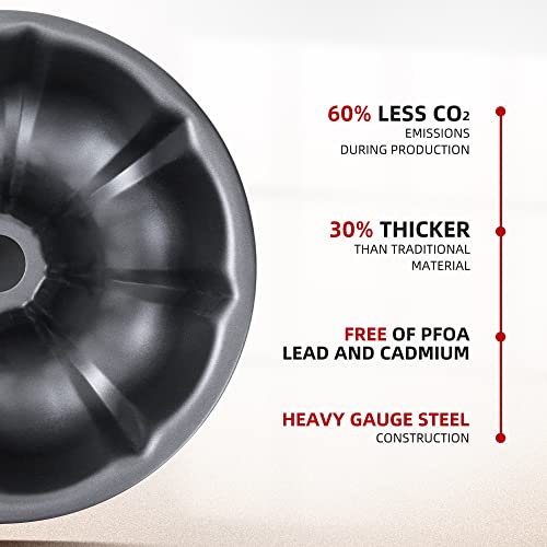 9 inch Non-Stick Cake Pans, 12 Cups Premium Fluted Pans for baking, Heavy Duty Carbon Steel Tube Baking Mold, Gray