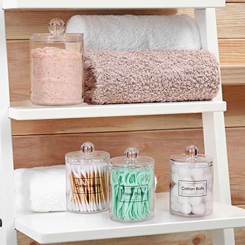 AOZITA 3 Pack Qtip Holder Dispenser for Cotton Ball, Cotton Swab, Cotton Round Pads, Floss - 10 oz Clear Plastic Apothecary Jar Set for Bathroom Canister Storage Organization, Vanity Makeup Organizer