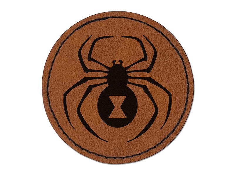 Black Widow Spider Round Iron-On Engraved Faux Leather Patch Applique - 2.5"