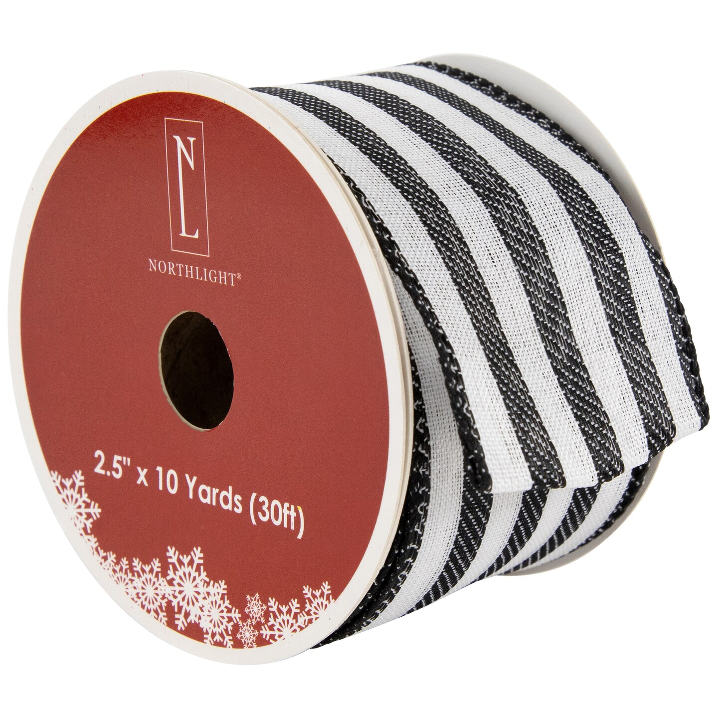 Northlight Striped Wired Craft Ribbon - 2.5&#x22; x 10 Yards - Black and White