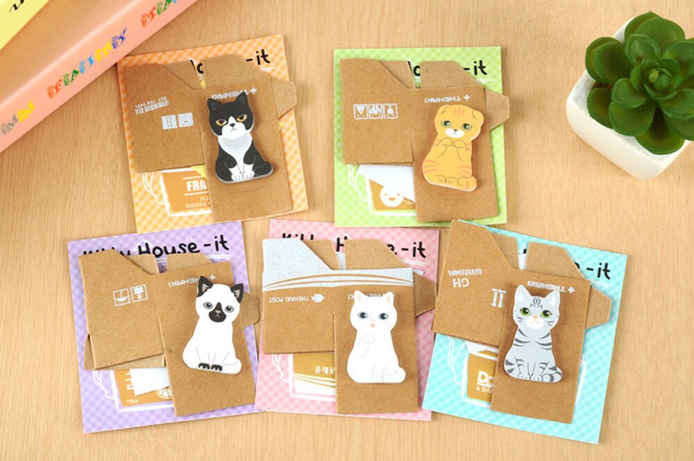 Kitcheniva 150 Sheets/5 Pads Cat Sticker Bookmark Marker DIY Notes