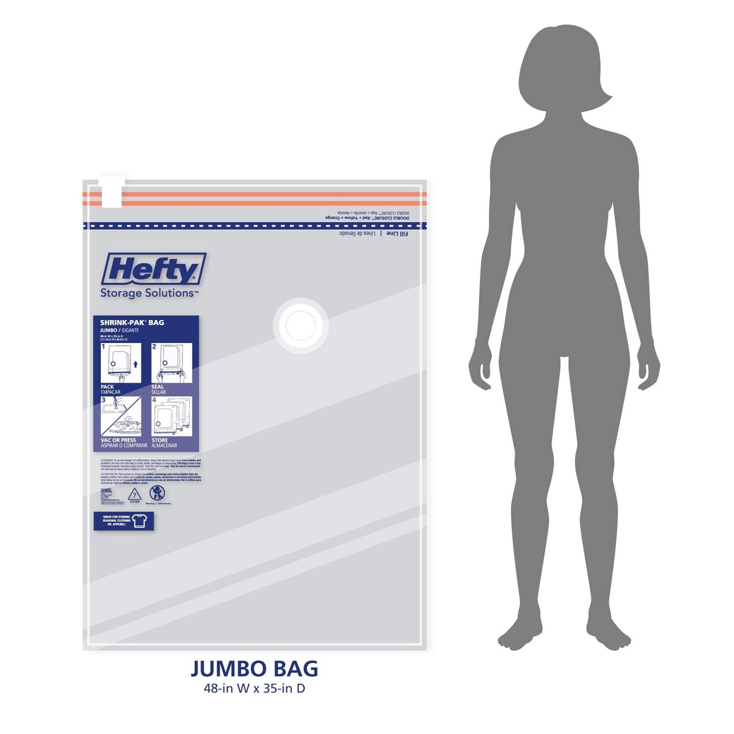Hefty Shrink-Pak - 3 Jumbo Vacuum Storage Bags for Under Bed Storage, Clothing, Pillows, Towels, or Blankets
