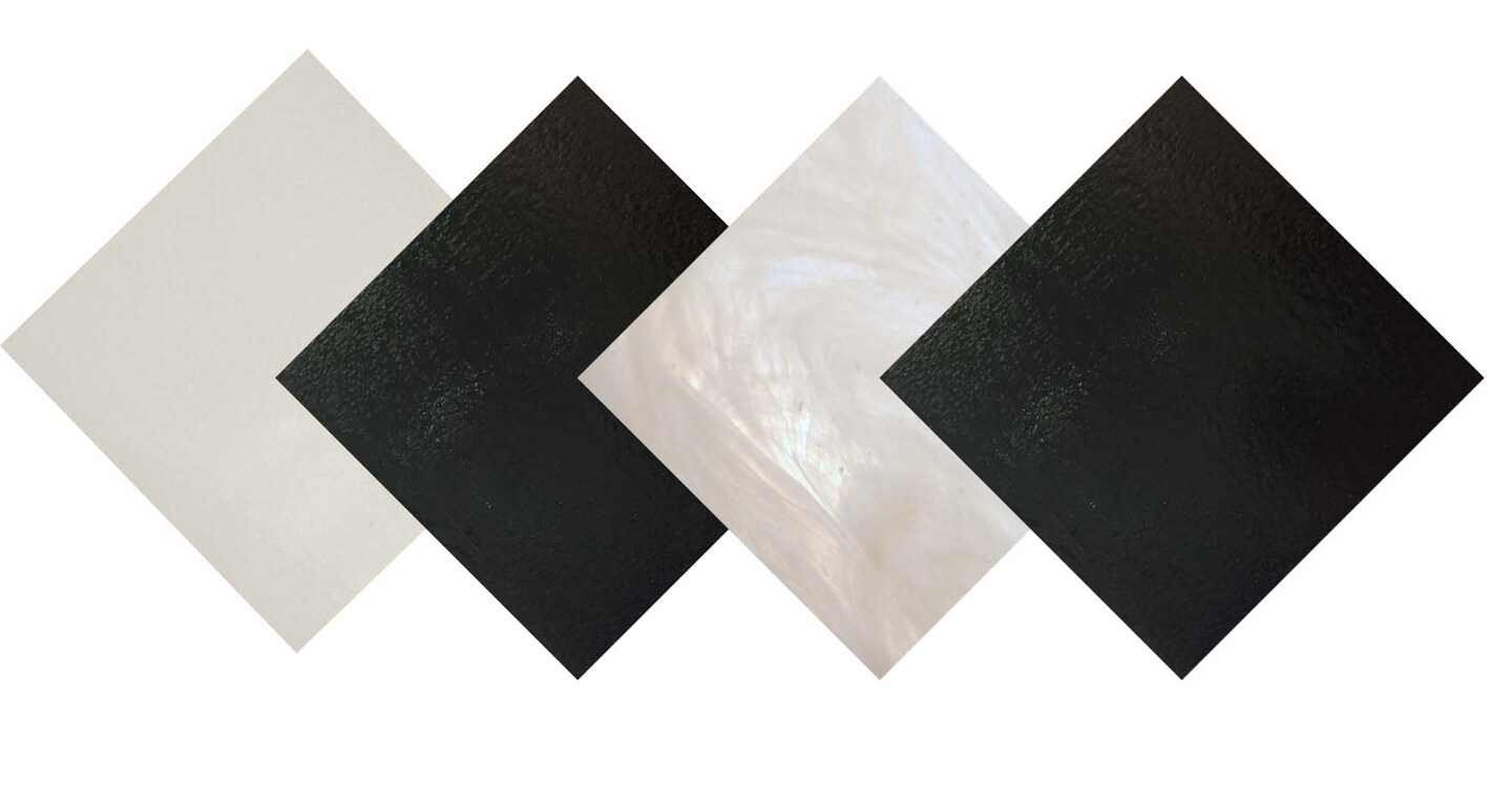 Wissmach 4 Sheet Black & White Variety Stained Glass and Mosaic Glass