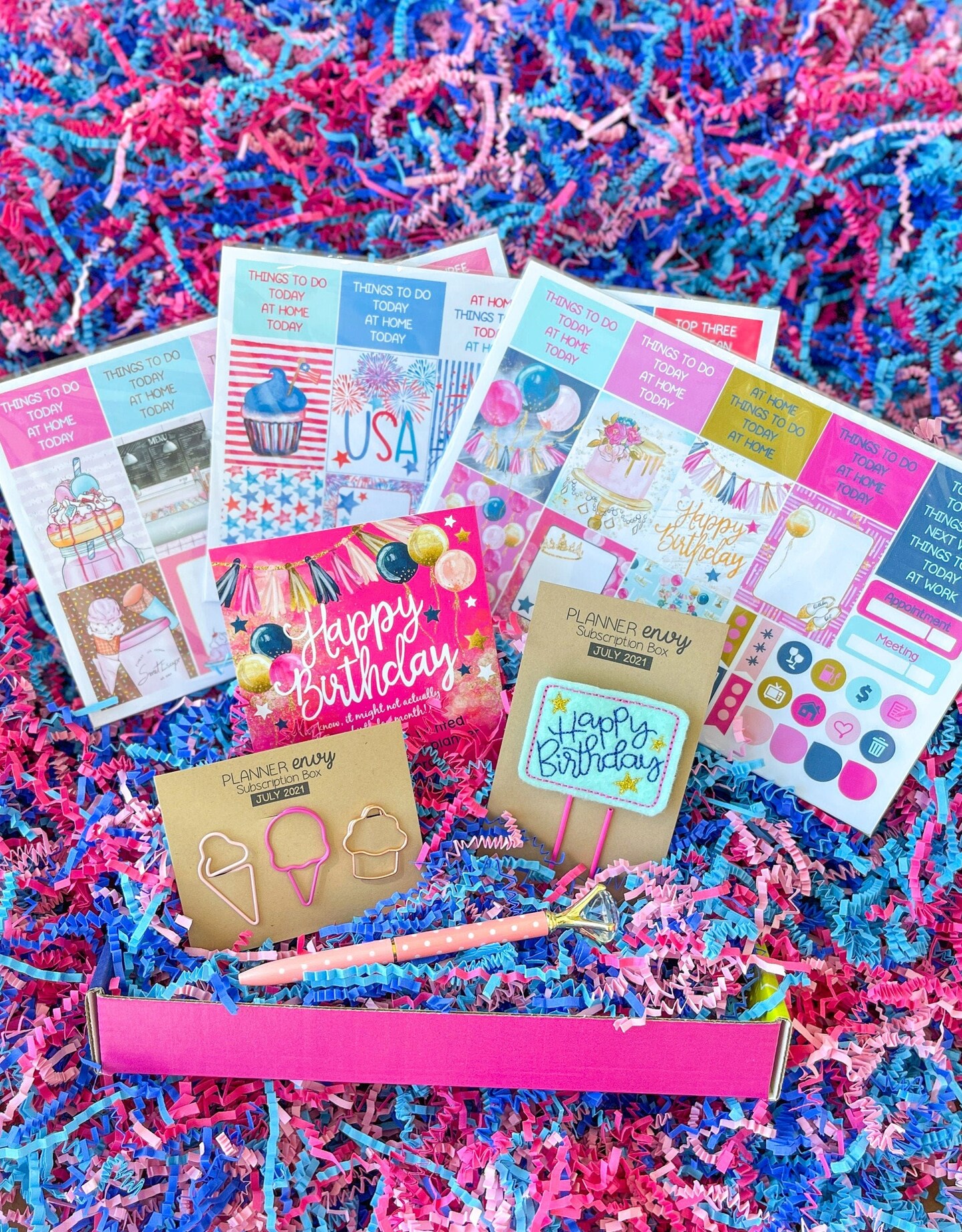 Summer Ice Cream, Birthday & 4th Of July Themed Box of Planner Stickers & Accessories (#SUB2021007)